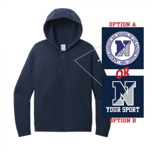 Nike Women's Club Fleece Sleeve Swoosh Full-Zip Hoodie (Navy)